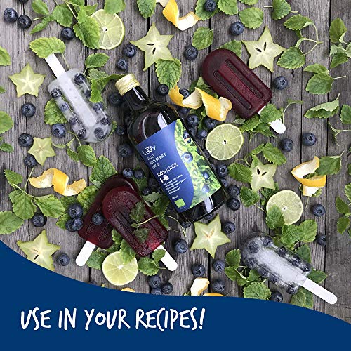 El Zumo Orgánico de Arándano Azul Silvestre, 500 ml, 100% Obtenido Directamente de Bayas Exprimidas, Sin Azúcar Añadido, Sin Agua Añadida, Elaboradas de Forma Artesanal en Los Bosques Nórdicos