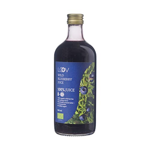 El Zumo Orgánico de Arándano Azul Silvestre, 500 ml, 100% Obtenido Directamente de Bayas Exprimidas, Sin Azúcar Añadido, Sin Agua Añadida, Elaboradas de Forma Artesanal en Los Bosques Nórdicos