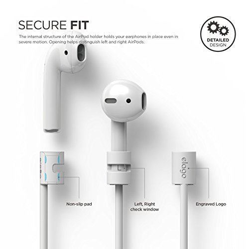 elago Silicone Correa Compatible con Apple AirPods 1 & 2 - Longitud ideal (45cm) - Blanco