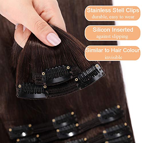 Elailite Extensiones de Cabello Natural Clip Pelo Humano Remy Mujer - 40cm (130g) #02 Marrón Oscuro -[Double Wefts] Muy Gruesas Mechas Mujer Clips Human Hair