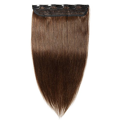 Elailite Extensiones de Cabello Natural Clip Postizos Pelo Humano Lisa - 25 CM #04 Marrón Medio (Una Pieza 5 Clips) 100% Remy Human Hair