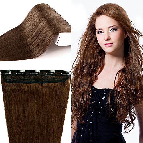 Elailite Extensiones de Cabello Natural Clip Postizos Pelo Humano Lisa - 25 CM #04 Marrón Medio (Una Pieza 5 Clips) 100% Remy Human Hair