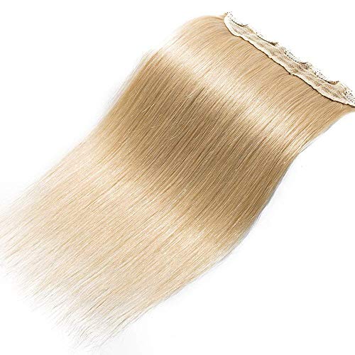 Elailite Extensiones de Cabello Natural Clip Postizos Pelo Humano Lisa - 50 CM #24 Rubio Natural (Una Pieza 5 Clips) 100% Remy Human Hair