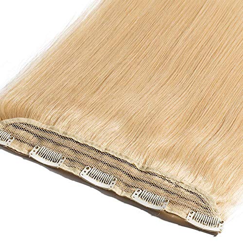 Elailite Extensiones de Cabello Natural Clip Postizos Pelo Humano Lisa - 50 CM #24 Rubio Natural (Una Pieza 5 Clips) 100% Remy Human Hair