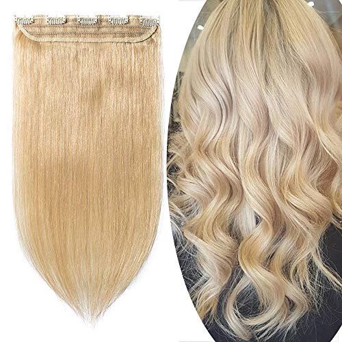 Elailite Extensiones de Cabello Natural Clip Postizos Pelo Humano Lisa - 50 CM #24 Rubio Natural (Una Pieza 5 Clips) 100% Remy Human Hair