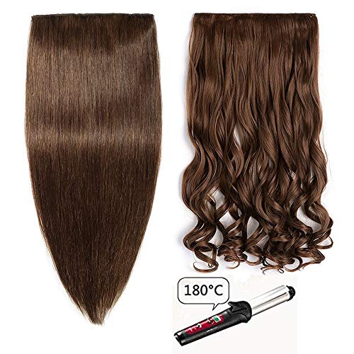 Elailite Extensiones de Cabello Natural Clip Postizos Pelo Humano Lisa - 50 CM #24 Rubio Natural (Una Pieza 5 Clips) 100% Remy Human Hair