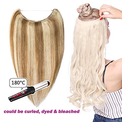 Elailite Extensiones de Pelo Natural con Hilo Invisible Mechas Remy - 40 CM (60g) #12P613 Castaño Dorado Mecha Rubio Muy Claro [Grueso Simple] 100% Remy Human Hair