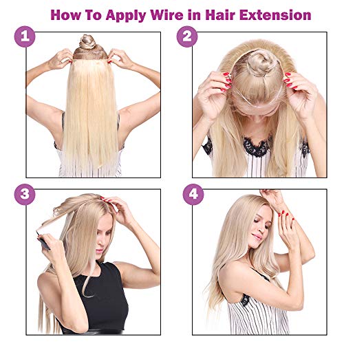 Elailite Extensiones de Pelo Natural con Hilo Invisible Mechas Remy - 40 CM (60g) #12P613 Castaño Dorado Mecha Rubio Muy Claro [Grueso Simple] 100% Remy Human Hair