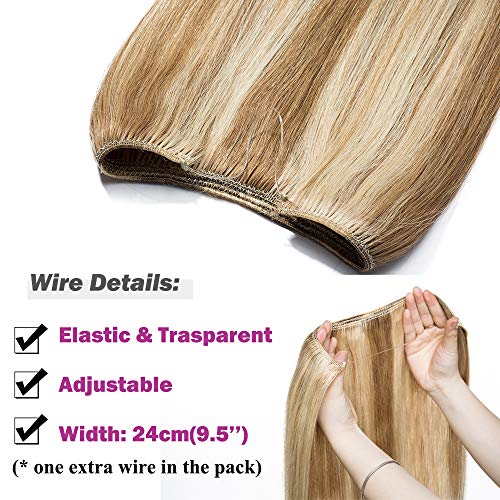 Elailite Extensiones de Pelo Natural con Hilo Invisible Mechas Remy - 40 CM (60g) #12P613 Castaño Dorado Mecha Rubio Muy Claro [Grueso Simple] 100% Remy Human Hair