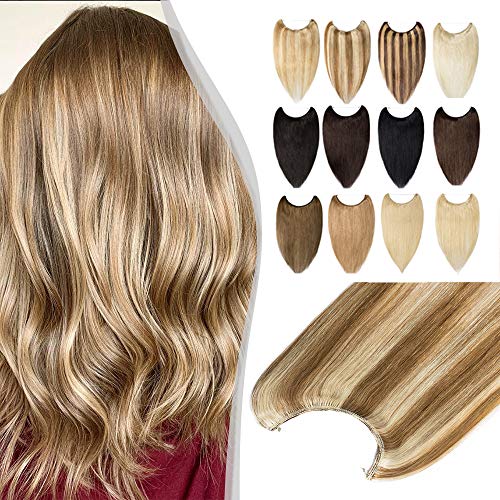 Elailite Extensiones de Pelo Natural con Hilo Invisible Mechas Remy - 40 CM (60g) #12P613 Castaño Dorado Mecha Rubio Muy Claro [Grueso Simple] 100% Remy Human Hair