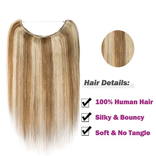 Elailite Extensiones de Pelo Natural con Hilo Invisible Mechas Remy - 40 CM (60g) #12P613 Castaño Dorado Mecha Rubio Muy Claro [Grueso Simple] 100% Remy Human Hair