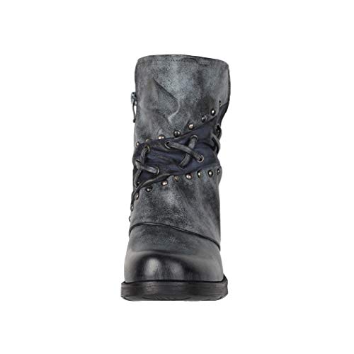 Elara Botines Mujer Botas de Estilo Motero Chunkyrayan Azul Oscuro 1079-PA Dk.Blue-38