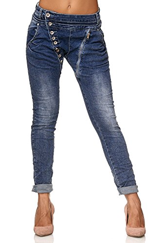 Elara Jeans para Mujer Boyfriend Baggy Botones Chunkyrayan Azul Oscuro C613MK/H-F Dk.Blue 42/XL