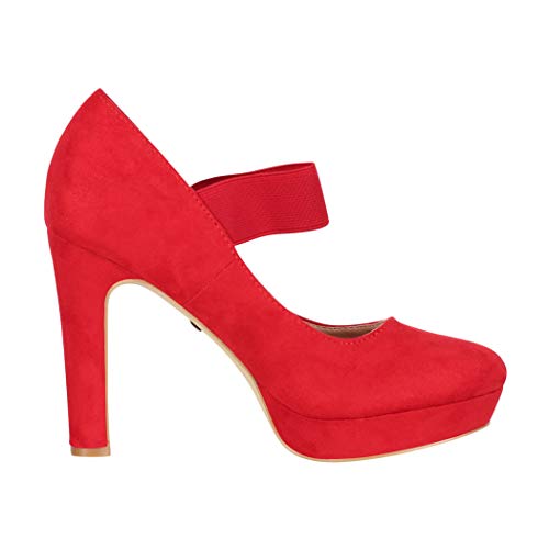 Elara Zapato de Tacón Alto con Correa Mujer Vintage Chunkyrayan Rojo E22500 Red-39