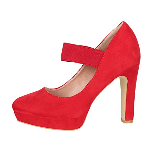 Elara Zapato de Tacón Alto con Correa Mujer Vintage Chunkyrayan Rojo E22500 Red-39