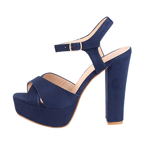 Elara Zapato de Tacón con Plataforma Mujer Punta Abierta Chunkyrayan Azul AT0985 Blue-38