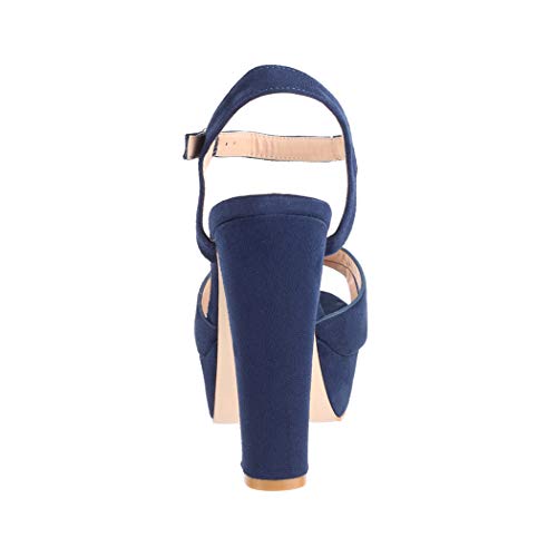 Elara Zapato de Tacón con Plataforma Mujer Punta Abierta Chunkyrayan Azul AT0985 Blue-38