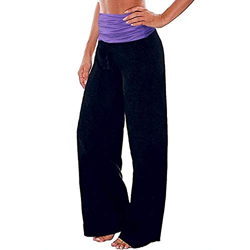 Elástico Pretina Pantalones Bombachos,Impresión de pantalones de yoga para mujer, pantalones de pierna ancha casuales de cintura alta de Ladys, pantalones elásticos para mujer Medias-Negro_S,Aeróbico