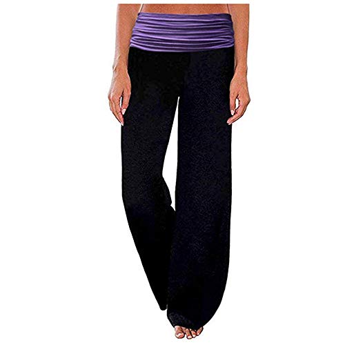 Elástico Pretina Pantalones Bombachos,Impresión de pantalones de yoga para mujer, pantalones de pierna ancha casuales de cintura alta de Ladys, pantalones elásticos para mujer Medias-Negro_S,Aeróbico
