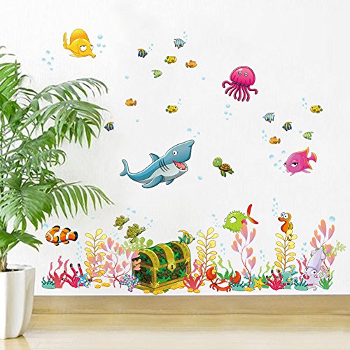 ElecMotive Pegatina para pared decorativos para Decorar Las habitaciones de los niños Océano Profundidad Tropical Peces 68 x 122 cm
