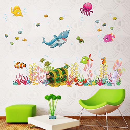 ElecMotive Pegatina para pared decorativos para Decorar Las habitaciones de los niños Océano Profundidad Tropical Peces 68 x 122 cm