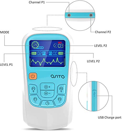 Electroestimulador TENS/EMS, OSITO Electroestimulador Digital con 25 Modos, 8 Electrodos, Electroestimulador Muscular para Aliviar el Dolor, Masajes, Estimulación Muscular y Relajación - Recargable