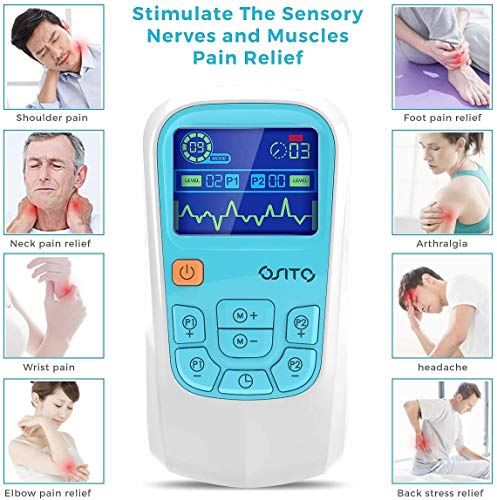 Electroestimulador TENS/EMS, OSITO Electroestimulador Digital con 25 Modos, 8 Electrodos, Electroestimulador Muscular para Aliviar el Dolor, Masajes, Estimulación Muscular y Relajación - Recargable
