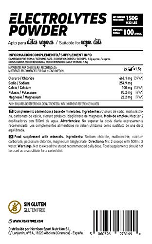 Electrolitos en Polvo de HSN Raw | Sales Minerales para Deporte: Ciclismo, Maratón, Triatón | Hidratación y Recuperación | Vegano, Sin Gluten, Sin Lactosa, Sin Carbohidratos, Sin Sabor, 150 gr