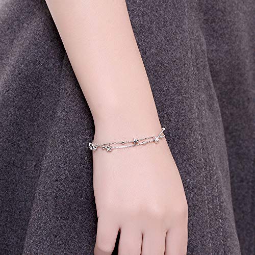 Elegante pulsera con pequeñas estrellas y perlas, de plata de ley 925, pulsera para mujer