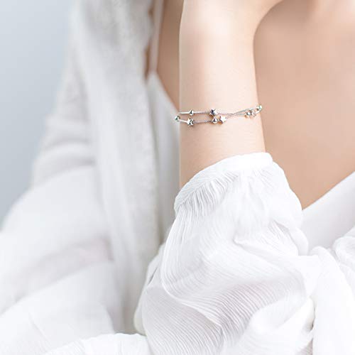Elegante pulsera con pequeñas estrellas y perlas, de plata de ley 925, pulsera para mujer
