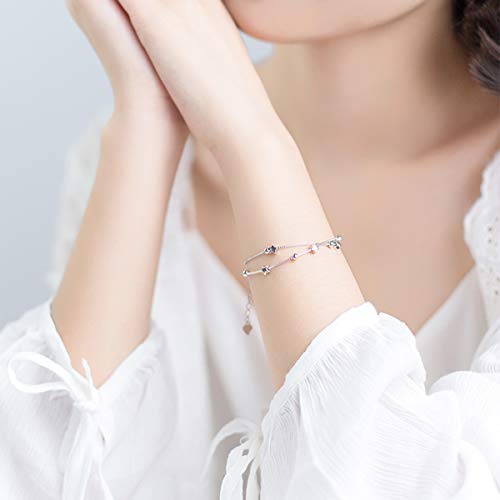 Elegante pulsera con pequeñas estrellas y perlas, de plata de ley 925, pulsera para mujer
