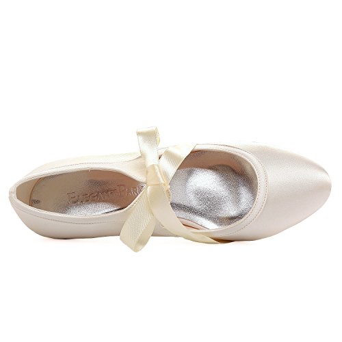 Elegantpark HC1803 Mujer Mary Jane Zapatos Novia Tacón Medio Cerrados Zapatos Novia Raso Cinta Satén Marfil EU 40