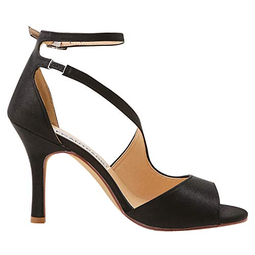 ElegantPark HP1565 Zapatos para Novia Mujer Peep Toe Sandalias de Boda Tacón Correa De Tobillo Satén Zapatos de Fiesta Novia Negro EU 42