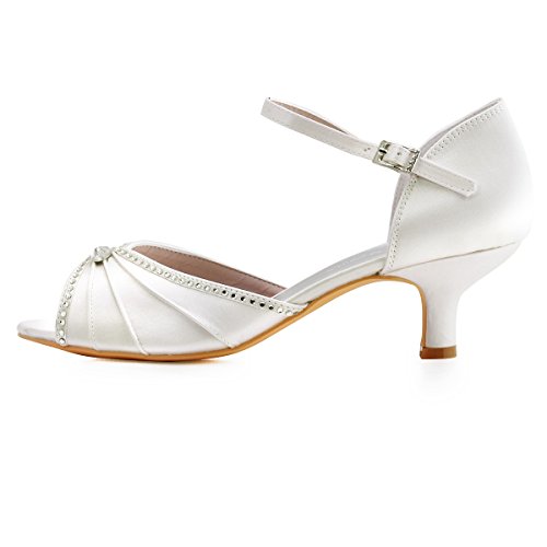 Elegantpark HP1623 Sandalias de Boda Tacon Bajo Peep Toes Zapatos Boda Fiesta Mujer Abrochan Los Satén Zapatos para Novia Marfil EU 38