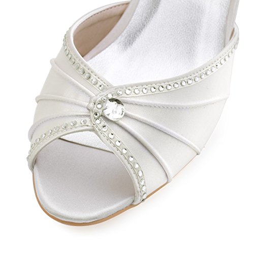 Elegantpark HP1623 Sandalias de Boda Tacon Bajo Peep Toes Zapatos Boda Fiesta Mujer Abrochan Los Satén Zapatos para Novia Marfil EU 38