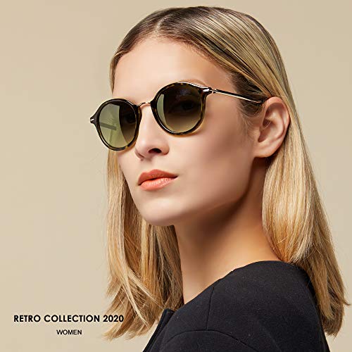 Elegear Gafas de Sol Mujer Retro Gafas vintage Redondas 100% Protección UV400 UVA Gafas Verano 2018 Ultraligero Cómodo-Gafas Leopardo 03