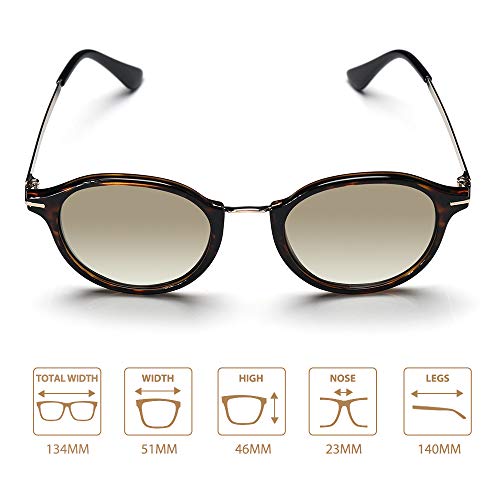 Elegear Gafas de Sol Mujer Retro Gafas vintage Redondas 100% Protección UV400 UVA Gafas Verano 2018 Ultraligero Cómodo-Gafas Leopardo 03