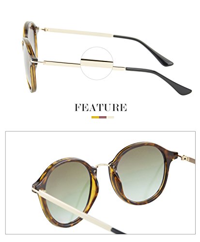 Elegear Gafas de Sol Mujer Retro Gafas vintage Redondas 100% Protección UV400 UVA Gafas Verano 2018 Ultraligero Cómodo-Gafas Leopardo 03