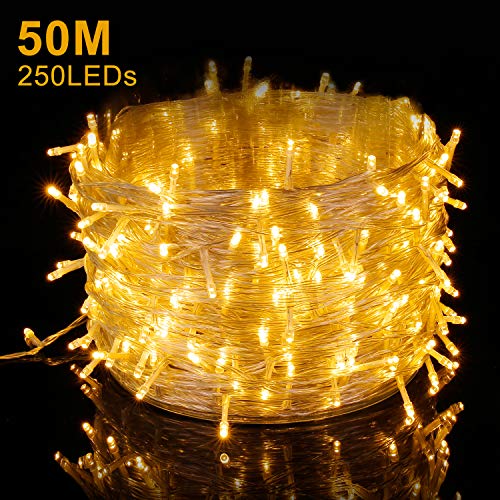 Elegear Guirnalda Luces Navidad 250 LEDs 50m Cadena de luces Impermeable Iluminación Interior o Exterior 8 Modos de Luz Decorativas para Navidad,Fiestas,Bodas,Dormitorio,Jardines, Bar (250LEDs*50M)