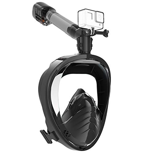 Elegear Máscara de Buceo del HD[2020 Nuevo], 180°Vista Máscara de Snorkel Anti-Niebla y Anti-Fugas con diseño panorámico de Cara Completa y Silicona FDA para Adultos y Niños（Negro,L/XL）