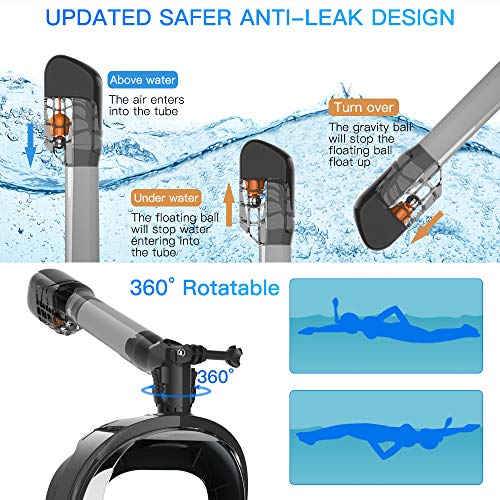 Elegear Máscara de Buceo del HD[2020 Nuevo], 180°Vista Máscara de Snorkel Anti-Niebla y Anti-Fugas con diseño panorámico de Cara Completa y Silicona FDA para Adultos y Niños（Verde,S/M）
