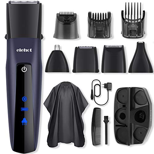 ELEHOT Recortadora Barba Afeitadora Cortapelos Profesional Hombres Máquina Cortar Pelo 5 en 1 con Peines 1-20mm Inalámbrico Recargable (Azul)
