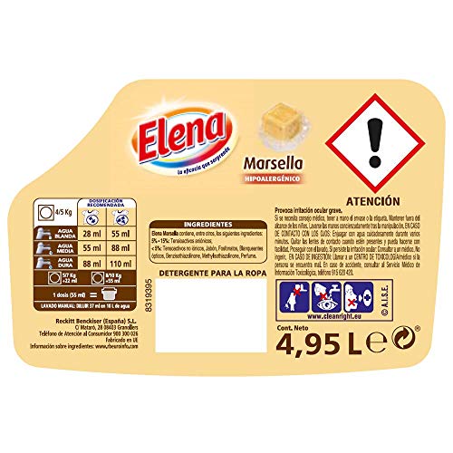 Elena Marsella - Detergente para lavadora, hipoalergénico, adecuado para ropa blanca y de color, formato Gel - 90 dosis