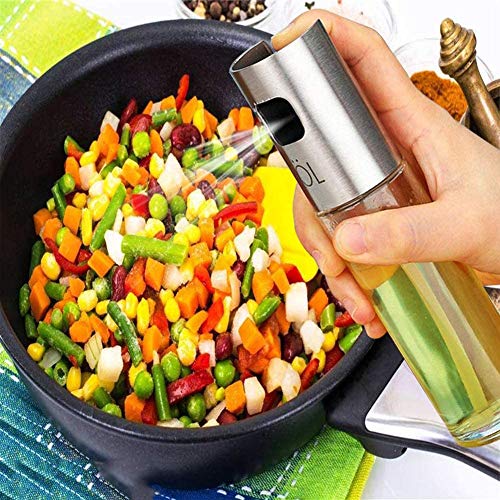 Eletorot Dispensador de pulverizador de Aceite, Rociador de Aceite, rociador de vinagre, Premium 304 Acero Inoxidable Botella de Vidrio 100 ML para cocinar/Ensalada/Hornear Pan/BBQ/Cocina (1 Paquete)