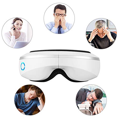Elgary Masajeador de ojos eléctrico, plegable recargable máscara de terapia de ojos con presión de aire, vibración, música, compresión de calor para bolsa de ojos, ojeras y relajación de ojos