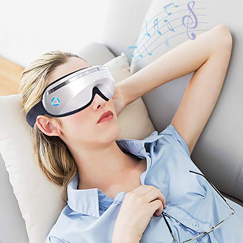 Elgary Masajeador de ojos eléctrico, plegable recargable máscara de terapia de ojos con presión de aire, vibración, música, compresión de calor para bolsa de ojos, ojeras y relajación de ojos
