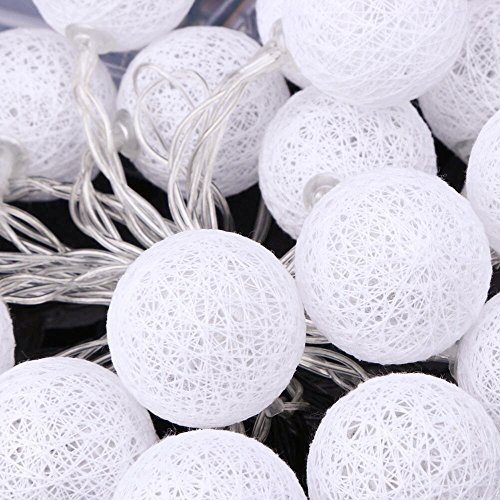 ELINKUME LED Bolas de algodón luces de hadas, 20 LEDs 10,8 pies, Operado con pilas, blanco cálido bola de algodón iluminación de humor para balcón, ventana, fiesta, boda, navidad
