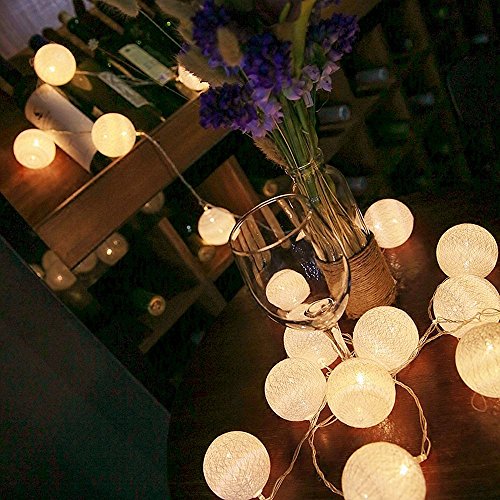 ELINKUME LED Bolas de algodón luces de hadas, 20 LEDs 10,8 pies, Operado con pilas, blanco cálido bola de algodón iluminación de humor para balcón, ventana, fiesta, boda, navidad