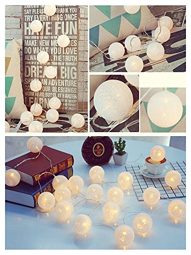 ELINKUME LED Bolas de algodón luces de hadas, 20 LEDs 10,8 pies, Operado con pilas, blanco cálido bola de algodón iluminación de humor para balcón, ventana, fiesta, boda, navidad