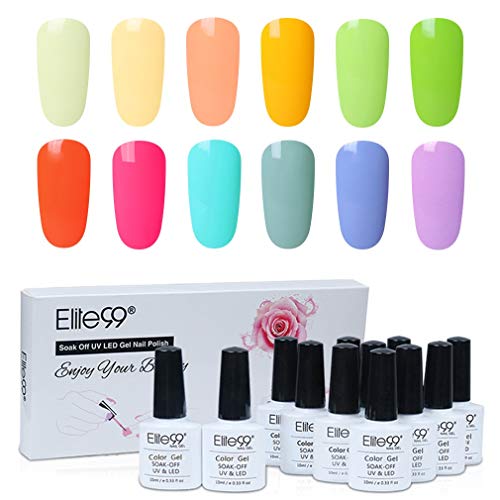 Elite99 Esmaltes Semipermanentes de Uñas en Gel UV LED, 12 Colores Kit de Esmaltes de Uñas 005